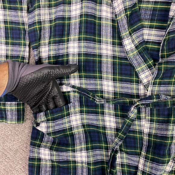 LL Bean Flannel Robe Men's Large Green Blue Plaid Check Bath Sleep - Picture 4 of 8
